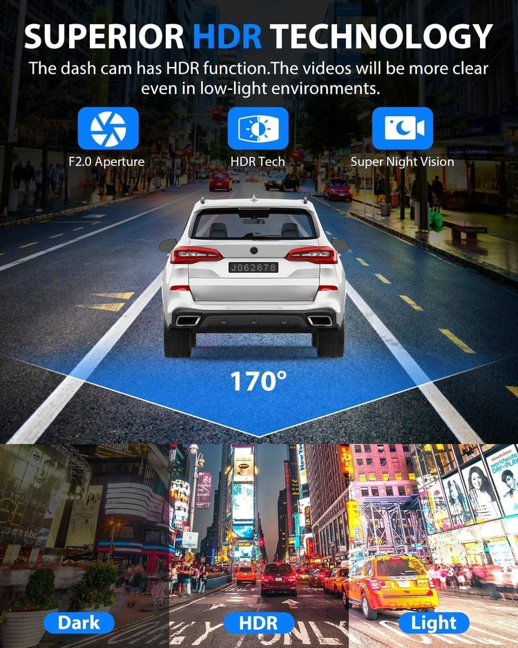 3-Channel Dash Cam Front, Rear & Interior – 1080P Car Camera with Night Vision, HDR, Parking Mode & 32GB Card Included