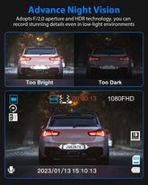 3-Channel Dash Cam Front, Rear & Interior – 1080P Car Camera with Night Vision, HDR, Parking Mode & 32GB Card Included