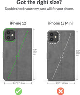 Leather Wallet for Iphone 12 || Genuine Leather Wallet Phone Case || Real Leather with Viewing Stand & 3 Card Holder || Flip Folio Cover with Card Slot (Grey)