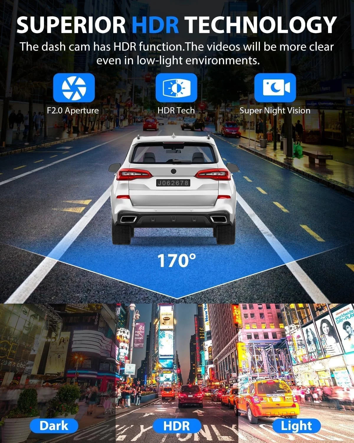 3-Channel Dash Cam Front, Rear & Interior – 1080P Car Camera with Night Vision, HDR, Parking Mode & 32GB Card Included