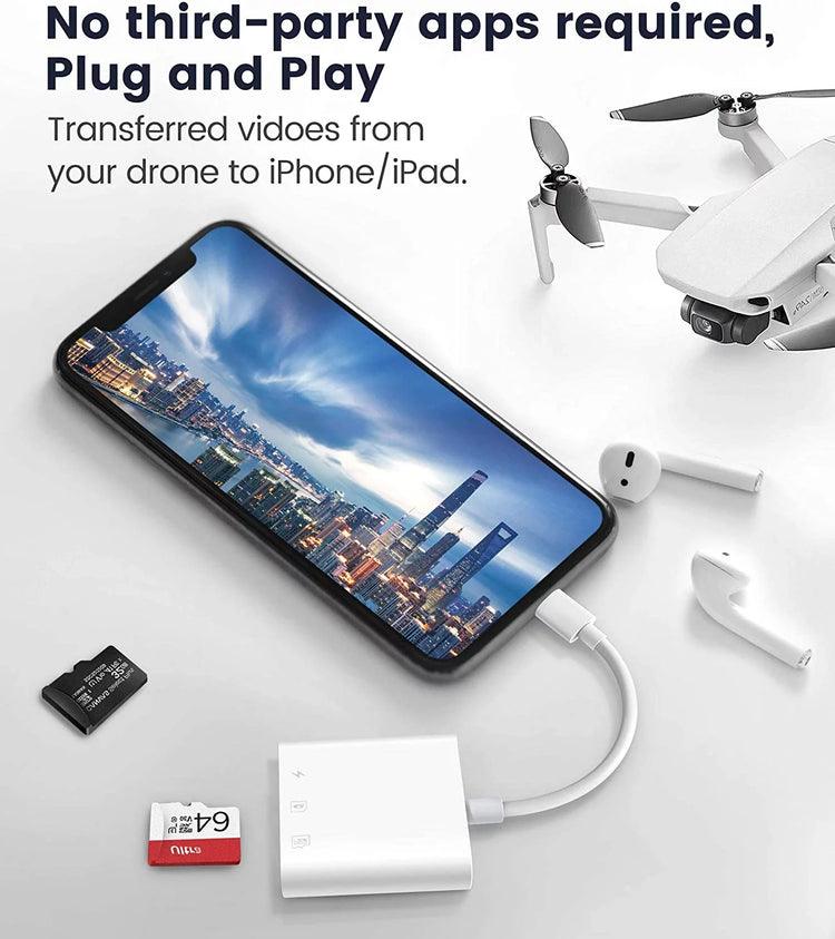 SD & Micro SD Card Reader for iPhone & iPad – Dual Slot Memory Card Adapter for Cameras & Photography, Plug & Play