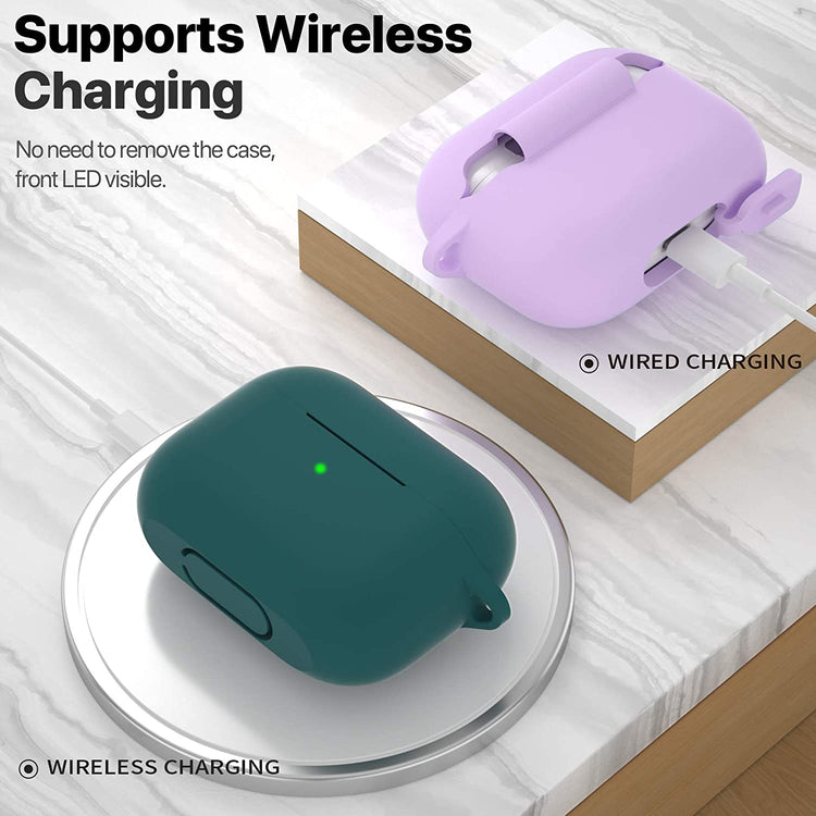 Silicone Protective Case for AirPods Pro 1st & 2nd Generation – Shockproof Cover with Keychain, Front LED Visible (Midnight Green)