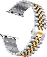 Compatible with Apple Watch Bands 42Mm (Series 11 10 )41Mm 40Mm 38Mm, Stainless Steel Heavy Iwatch Bands with Butterfly Folding Clasp Link Bracelet for Series 9/8/7/6/5/SE3/2/1 Women Men, Silver/Gold