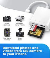 SD & Micro SD Card Reader for iPhone & iPad – Dual Slot Memory Card Adapter for Cameras & Photography, Plug & Play