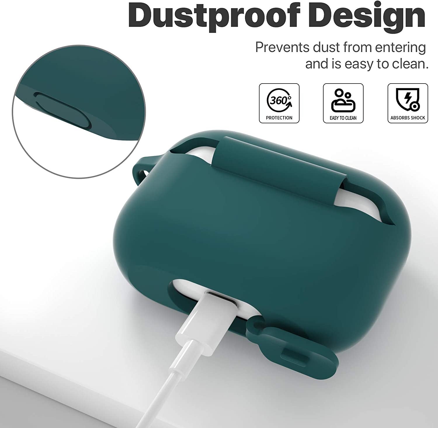 Silicone Protective Case for AirPods Pro 1st & 2nd Generation – Shockproof Cover with Keychain, Front LED Visible (Midnight Green)