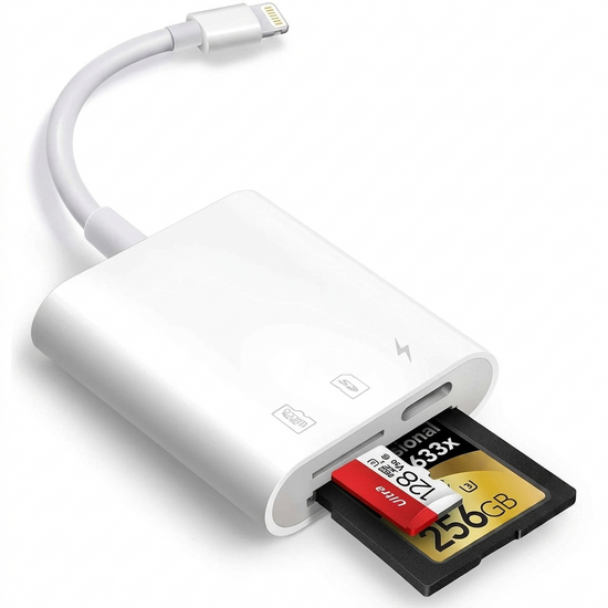 SD & Micro SD Card Reader for iPhone & iPad – Dual Slot Memory Card Adapter for Cameras & Photography, Plug & Play