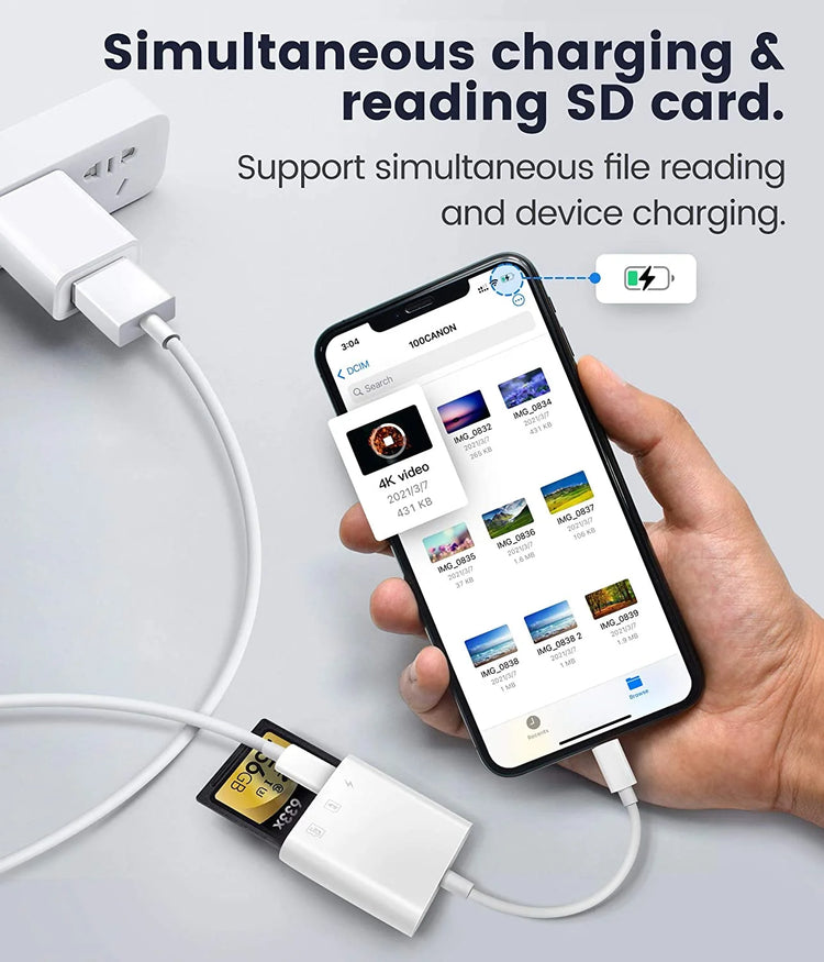 SD & Micro SD Card Reader for iPhone & iPad – Dual Slot Memory Card Adapter for Cameras & Photography, Plug & Play