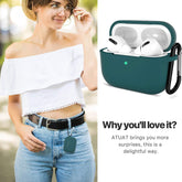 Silicone Protective Case for AirPods Pro 1st & 2nd Generation – Shockproof Cover with Keychain, Front LED Visible (Midnight Green)