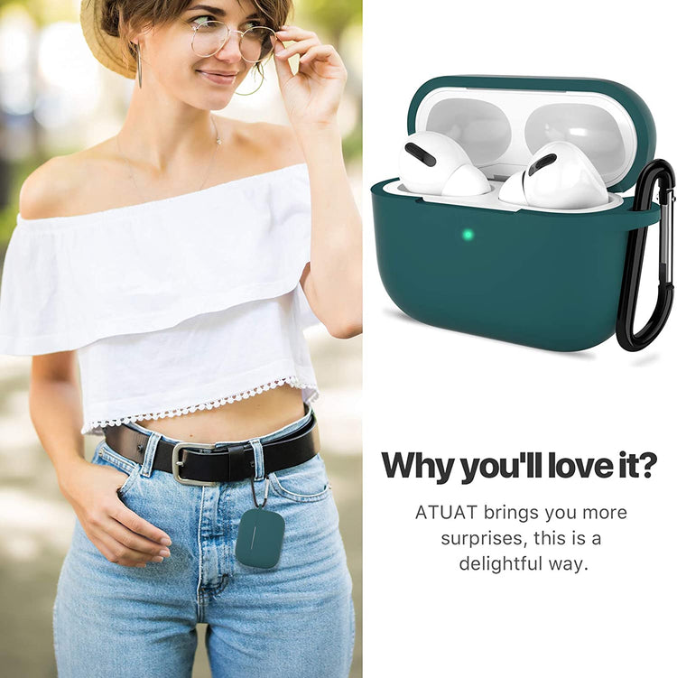 Silicone Protective Case for AirPods Pro 1st & 2nd Generation – Shockproof Cover with Keychain, Front LED Visible (Midnight Green)