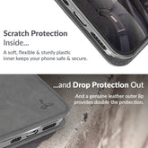Leather Wallet for Iphone 12 || Genuine Leather Wallet Phone Case || Real Leather with Viewing Stand & 3 Card Holder || Flip Folio Cover with Card Slot (Grey)