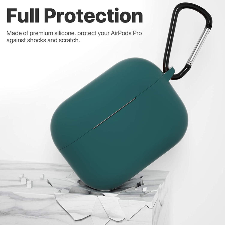 Silicone Protective Case for AirPods Pro 1st & 2nd Generation – Shockproof Cover with Keychain, Front LED Visible (Midnight Green)
