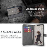Leather Wallet for Iphone 12 || Genuine Leather Wallet Phone Case || Real Leather with Viewing Stand & 3 Card Holder || Flip Folio Cover with Card Slot (Grey)